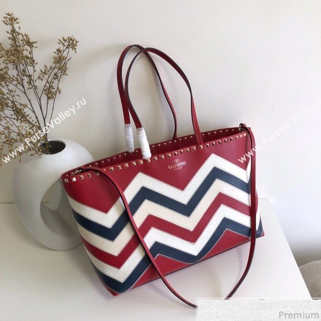 Valentino Large Chevron Rockstud Shopping Tote Bag Red 2019 (JJ3-9032707)