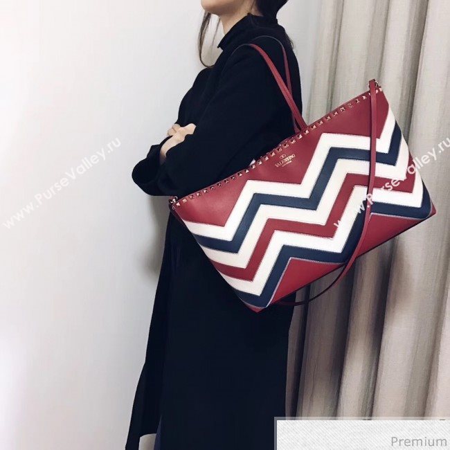 Valentino Large Chevron Rockstud Shopping Tote Bag Red 2019 (JJ3-9032707)