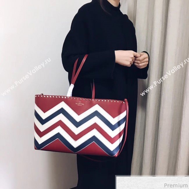 Valentino Large Chevron Rockstud Shopping Tote Bag Red 2019 (JJ3-9032707)