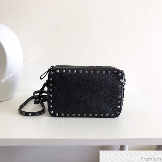 Valentino Rockstud Rolling Grained Camera Shoulder Bag Black/Silver 2019 (JJ3-9032712)