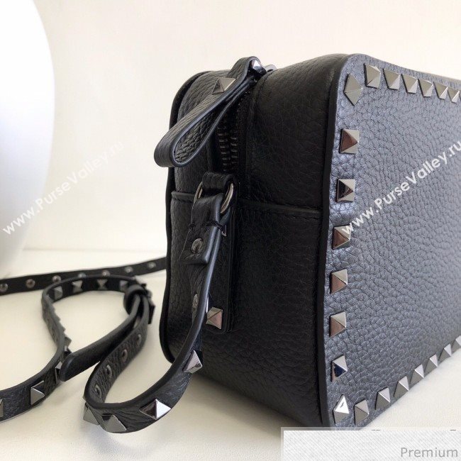 Valentino Rockstud Rolling Grained Camera Shoulder Bag Black/Silver 2019 (JJ3-9032712)