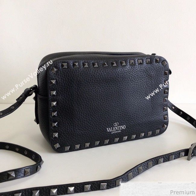 Valentino Rockstud Rolling Grained Camera Shoulder Bag Black/Silver 2019 (JJ3-9032712)