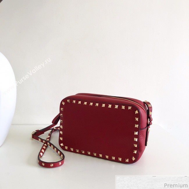 Valentino Rockstud Rolling Grained Camera Shoulder Bag Red 2019 (JJ3-9032714)