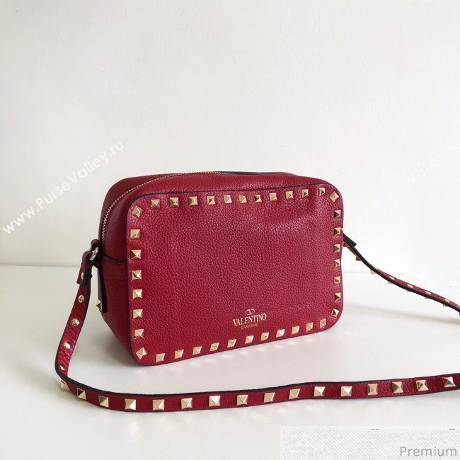 Valentino Rockstud Rolling Grained Camera Shoulder Bag Red 2019 (JJ3-9032714)