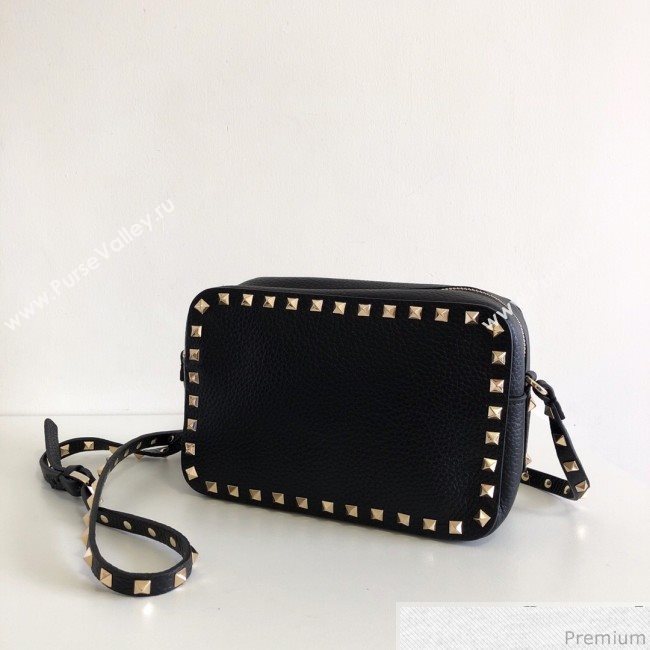 Valentino Rockstud Rolling Grained Camera Shoulder Bag Black/Gold 2019 (JJ3-9032713)