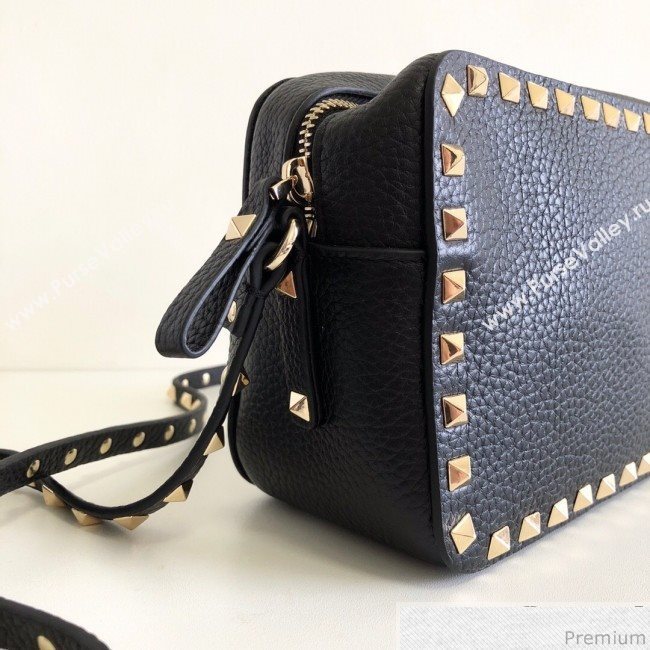 Valentino Rockstud Rolling Grained Camera Shoulder Bag Black/Gold 2019 (JJ3-9032713)