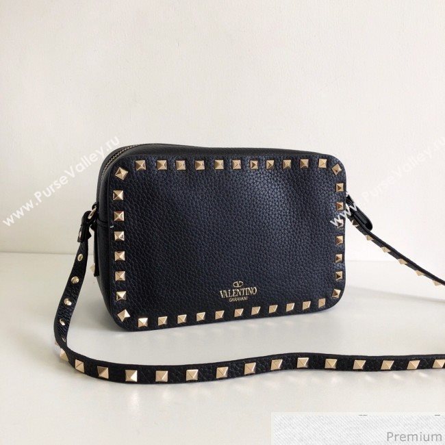Valentino Rockstud Rolling Grained Camera Shoulder Bag Black/Gold 2019 (JJ3-9032713)