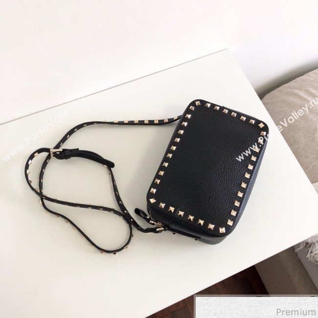 Valentino Rockstud Rolling Grained Camera Shoulder Bag Black/Gold 2019 (JJ3-9032713)