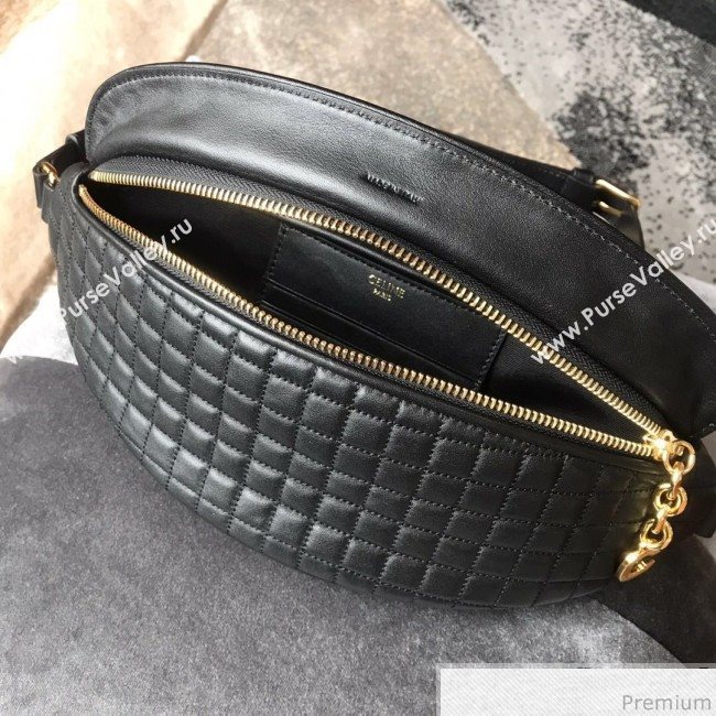 Celine Small Belt Bag C Charm in Quilted Calfskin 188153 Black 2019 (JDP-9032715)