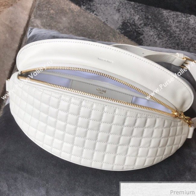 Celine Small Belt Bag C Charm in Quilted Calfskin 188153 White 2019 (JDP-9032716)