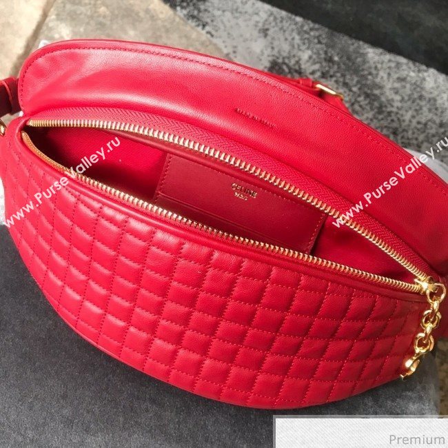 Celine Small Belt Bag C Charm in Quilted Calfskin 188153 Red 2019 (JDP-9032717)