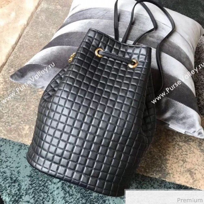 Celine Small C Charm Bucket Shoulder Bag/Backpack in Quilted Calfskin 188373 Black 2019 (JDP-9032718)