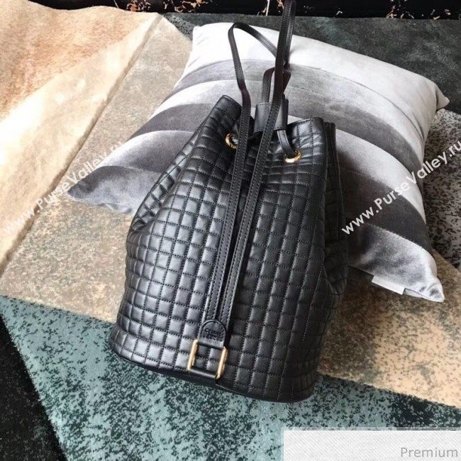 Celine Small C Charm Bucket Shoulder Bag/Backpack in Quilted Calfskin 188373 Black 2019 (JDP-9032718)