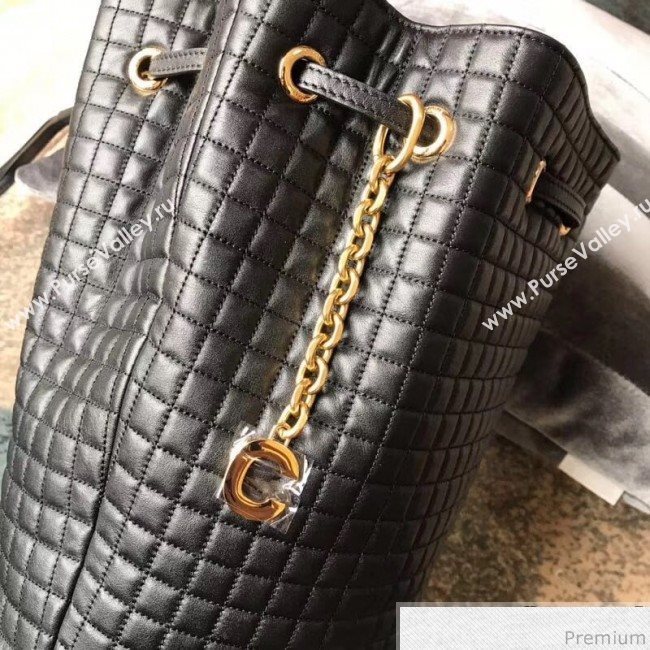 Celine Small C Charm Bucket Shoulder Bag/Backpack in Quilted Calfskin 188373 Black 2019 (JDP-9032718)