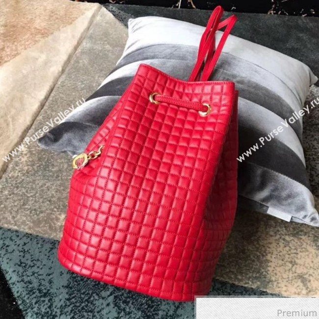 Celine Small C Charm Bucket Shoulder Bag/Backpack in Quilted Calfskin 188373 Red 2019 (JDP-9032719)