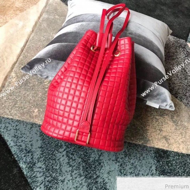 Celine Small C Charm Bucket Shoulder Bag/Backpack in Quilted Calfskin 188373 Red 2019 (JDP-9032719)