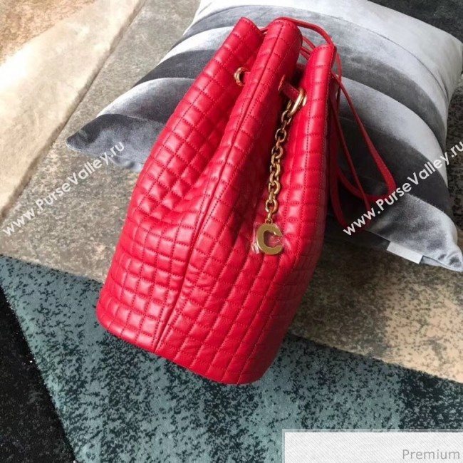 Celine Small C Charm Bucket Shoulder Bag/Backpack in Quilted Calfskin 188373 Red 2019 (JDP-9032719)