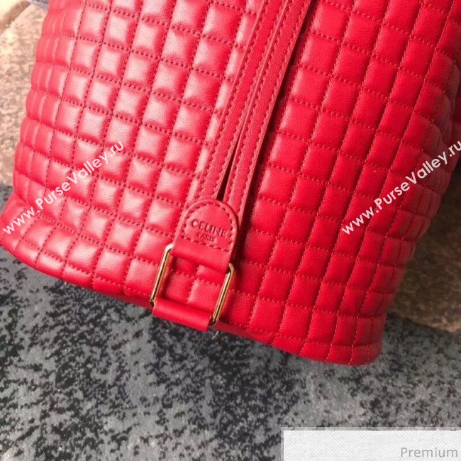 Celine Small C Charm Bucket Shoulder Bag/Backpack in Quilted Calfskin 188373 Red 2019 (JDP-9032719)