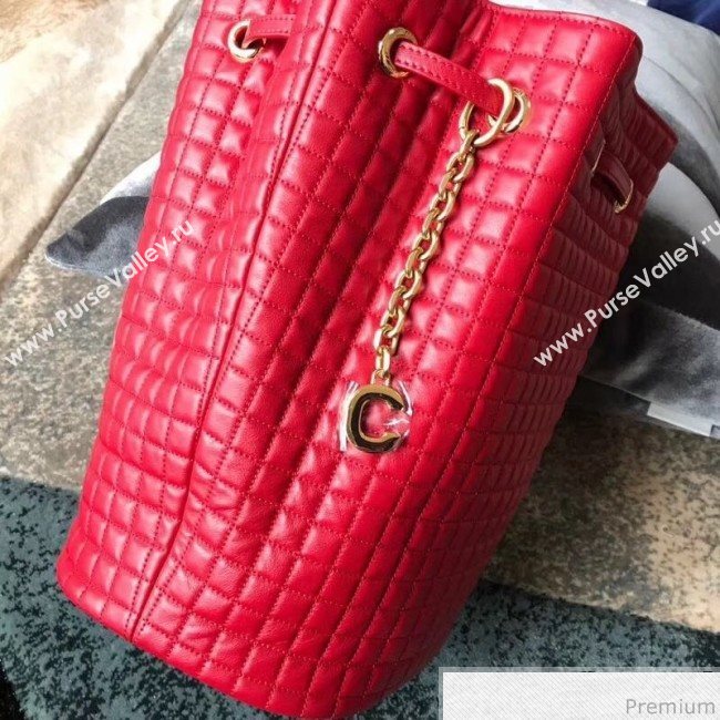 Celine Small C Charm Bucket Shoulder Bag/Backpack in Quilted Calfskin 188373 Red 2019 (JDP-9032719)