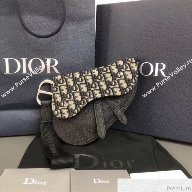 Dior Saddle Clutch in Blue Oblique Jacquard Canvas and Black Leather (WEIP-9032721)
