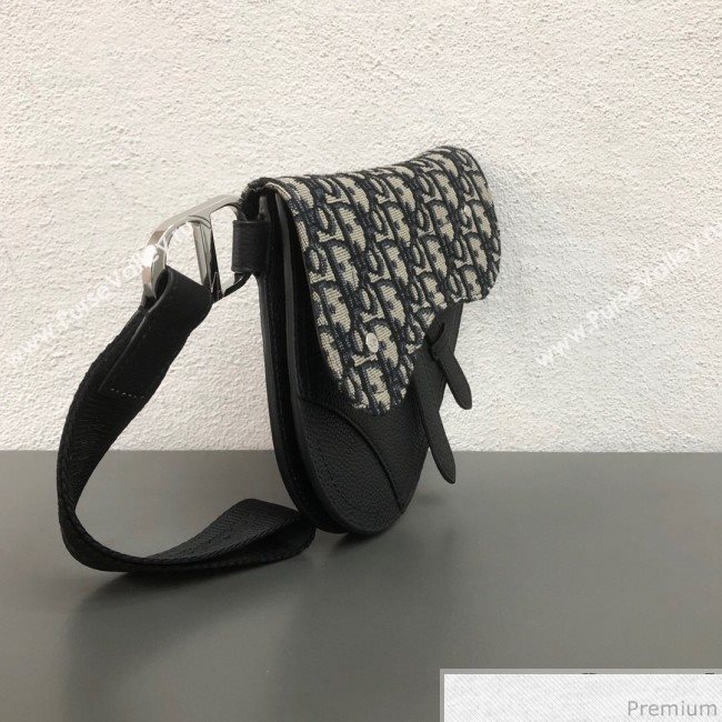 Dior Saddle Clutch in Blue Oblique Jacquard Canvas and Black Leather (WEIP-9032721)