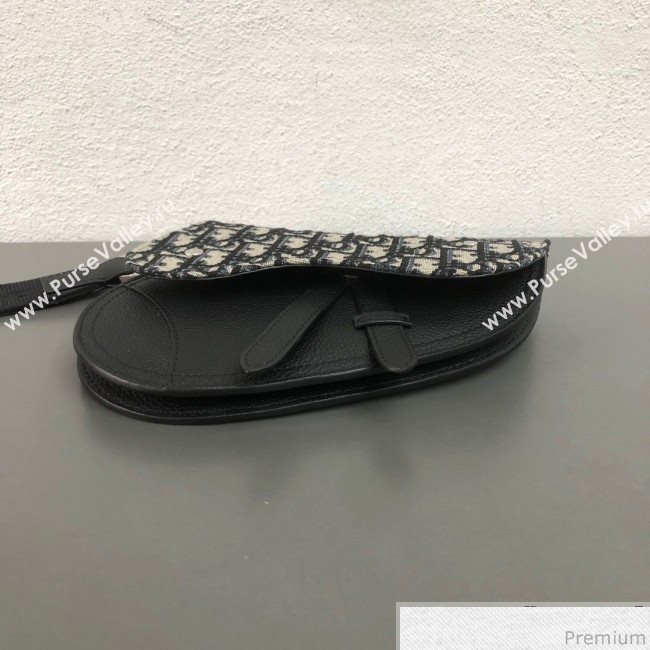 Dior Saddle Clutch in Blue Oblique Jacquard Canvas and Black Leather (WEIP-9032721)