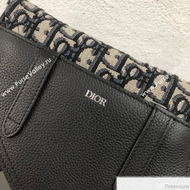 Dior Saddle Clutch in Blue Oblique Jacquard Canvas and Black Leather (WEIP-9032721)