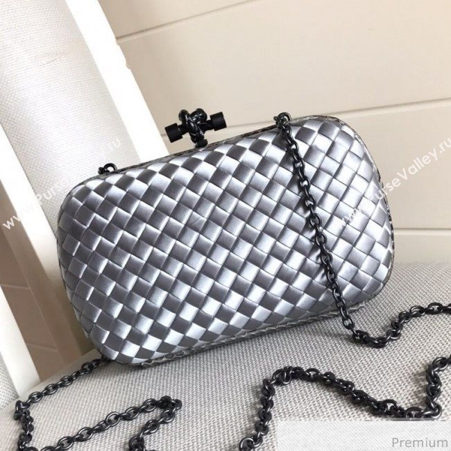 Bottega Veneta Silk Chain Knot Intreccio Impero Clutch Silver 2019 (MISU-9032732)