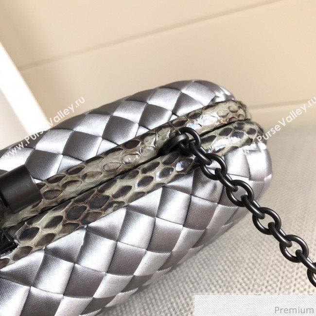 Bottega Veneta Silk Chain Knot Intreccio Impero Clutch Silver 2019 (MISU-9032732)