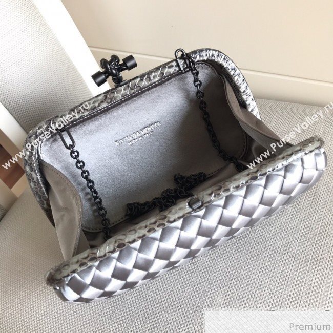 Bottega Veneta Silk Chain Knot Intreccio Impero Clutch Silver 2019 (MISU-9032732)