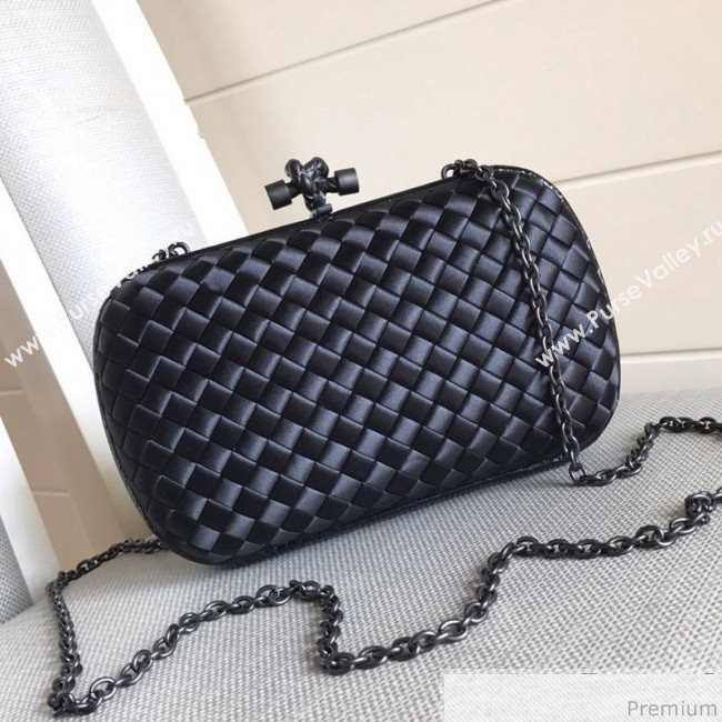 Bottega Veneta Silk Chain Knot Intreccio Impero Clutch Black 2019 (MISU-9032733)