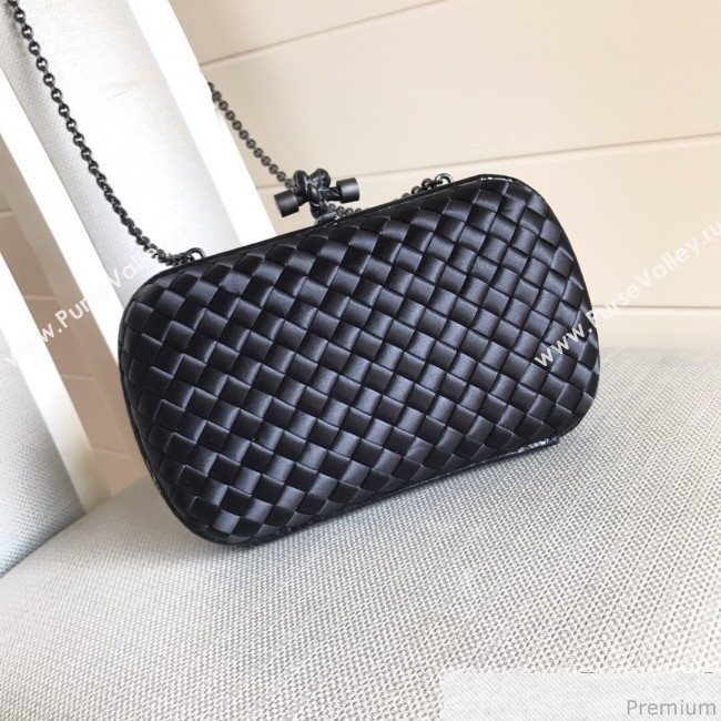 Bottega Veneta Silk Chain Knot Intreccio Impero Clutch Black 2019 (MISU-9032733)