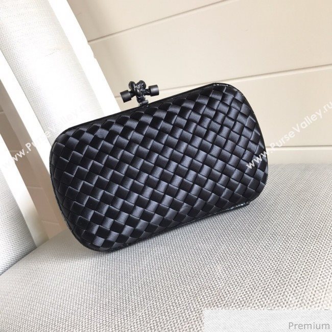 Bottega Veneta Silk Chain Knot Intreccio Impero Clutch Black 2019 (MISU-9032733)