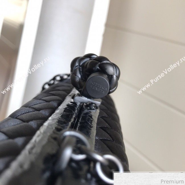 Bottega Veneta Silk Chain Knot Intreccio Impero Clutch Black 2019 (MISU-9032733)