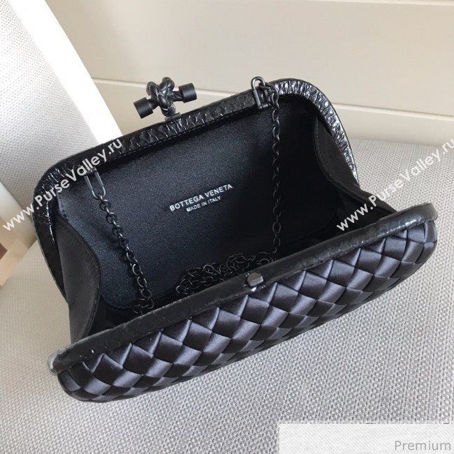 Bottega Veneta Silk Chain Knot Intreccio Impero Clutch Black 2019 (MISU-9032733)