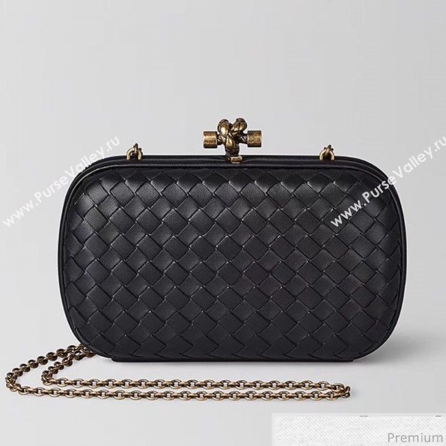 Bottega Veneta Chain Knot Intreccio Nappa Clutch Black 2019 (MISU-9032738)