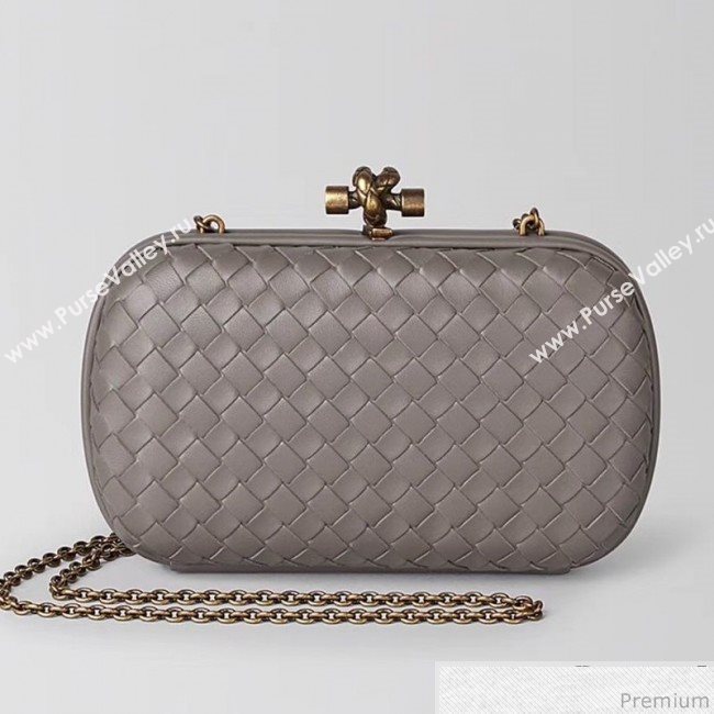 Bottega Veneta Chain Knot Intreccio Nappa Clutch Grey 2019 (MISU-9032737)