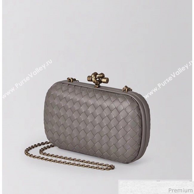 Bottega Veneta Chain Knot Intreccio Nappa Clutch Grey 2019 (MISU-9032737)