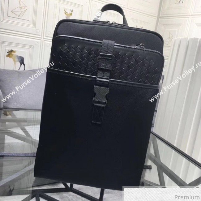 Bottega Veneta Mens Intreccio Leather and Fabric Backpack with Detachable Clutch Black 2019 (MISU-9032741)