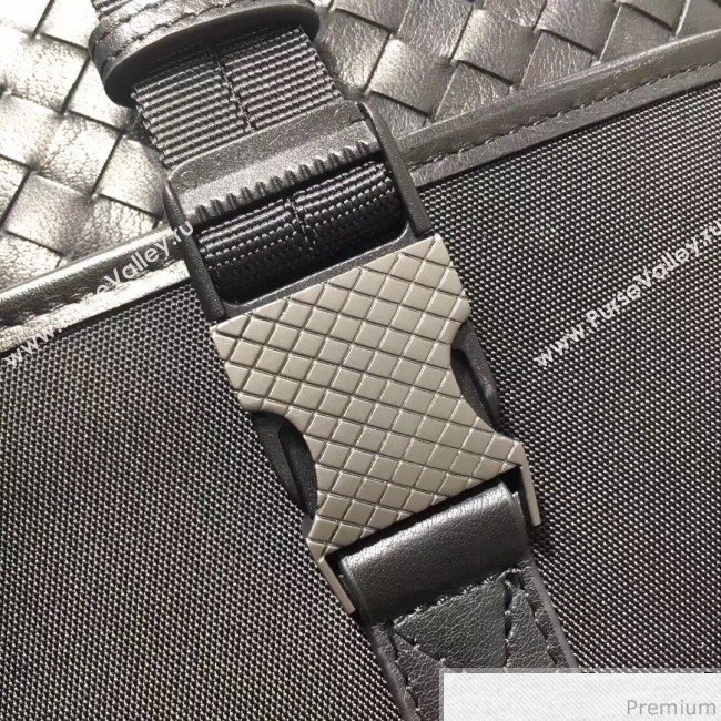Bottega Veneta Mens Intreccio Leather and Fabric Backpack with Detachable Clutch Black 2019 (MISU-9032741)