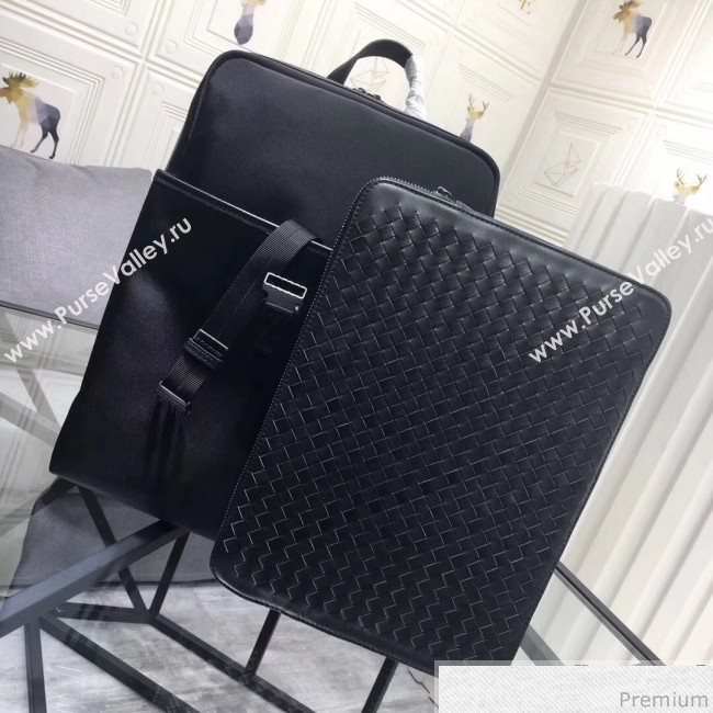 Bottega Veneta Mens Intreccio Leather and Fabric Backpack with Detachable Clutch Black 2019 (MISU-9032741)