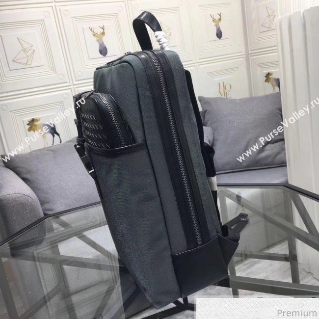 Bottega Veneta Mens Intreccio Leather and Fabric Backpack with Detachable Clutch Grey 2019 (MISU-9032742)