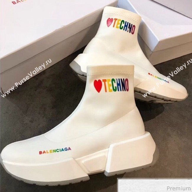 Balenciaga Heart Techno Stretch Knit Sneakers Boots White 2019 (EM-9032801)