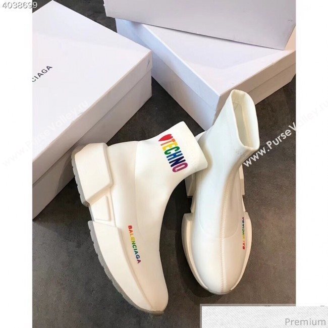 Balenciaga Heart Techno Stretch Knit Sneakers Boots White 2019 (EM-9032801)
