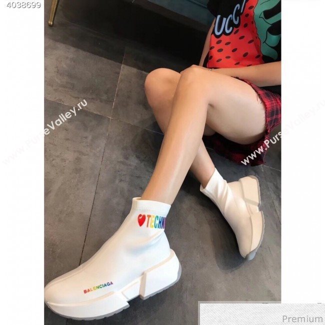 Balenciaga Heart Techno Stretch Knit Sneakers Boots White 2019 (EM-9032801)