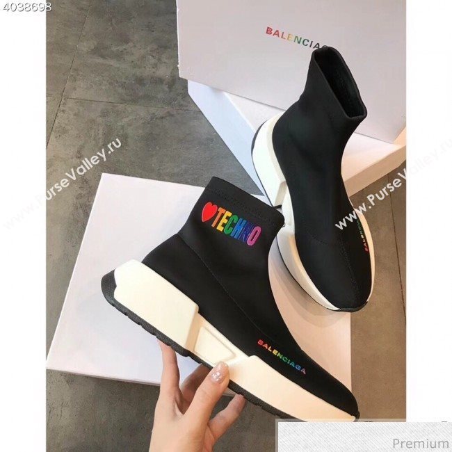 Balenciaga Heart Techno Stretch Knit Sneakers Boots Black 2019 (EM-9032802)