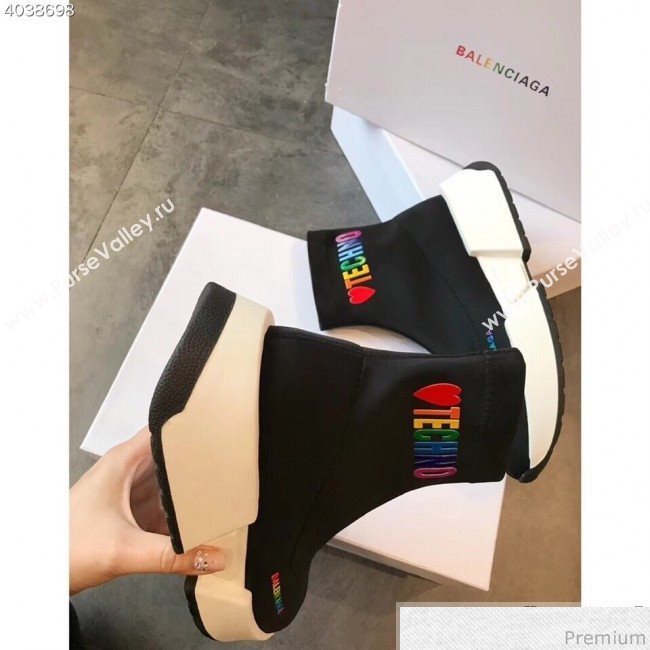 Balenciaga Heart Techno Stretch Knit Sneakers Boots Black 2019 (EM-9032802)