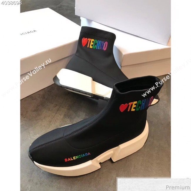 Balenciaga Heart Techno Stretch Knit Sneakers Boots Black 2019 (EM-9032802)