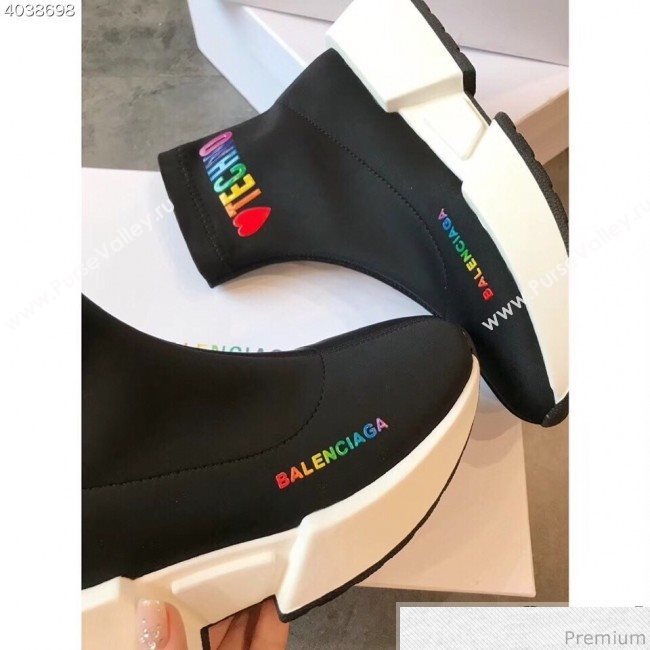 Balenciaga Heart Techno Stretch Knit Sneakers Boots Black 2019 (EM-9032802)