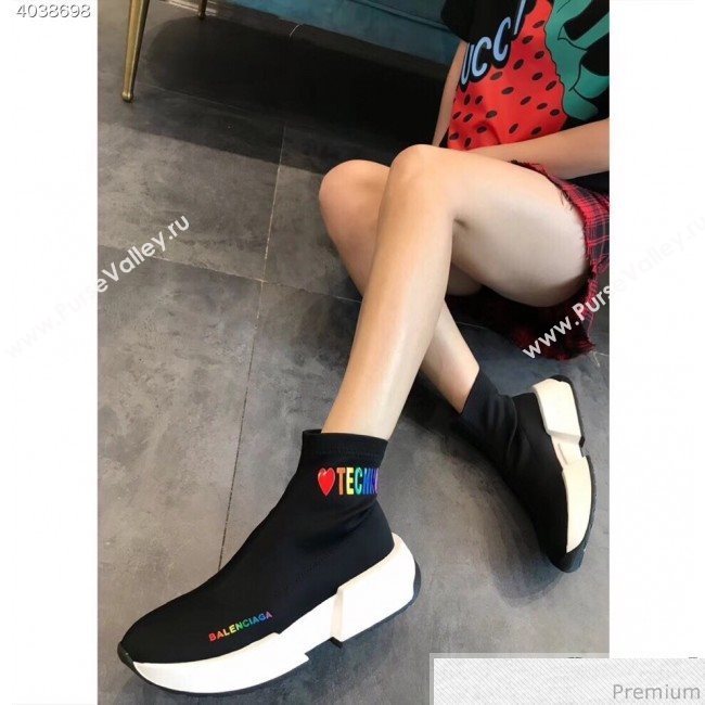 Balenciaga Heart Techno Stretch Knit Sneakers Boots Black 2019 (EM-9032802)